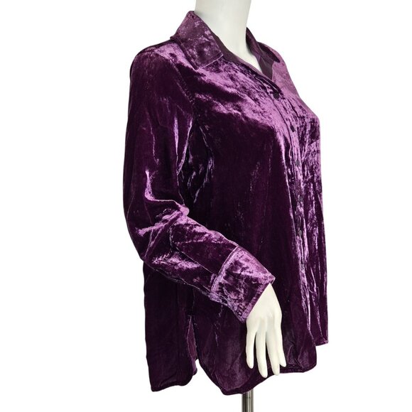 John Mark Women's Shirt Size PM Velvet Long Sleeve Button Tunic Eggplant (27) - Picture 3 of 14
